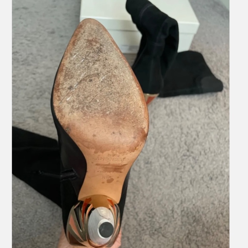 GIVENCHY Suede and Leather Over the knee Boots with Cone Enamel Heel Size 8.5 - Picture 6 of 11